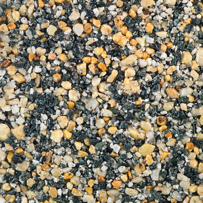 close up image of Daltex bespoke blend Eden - featuring black yellow and grey stones