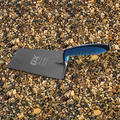 overhead shot of blue handled resin bound Ox bucket trowel