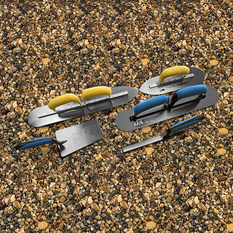 listing image showcasing multiple different trowels that can be used for a resin bound installation 