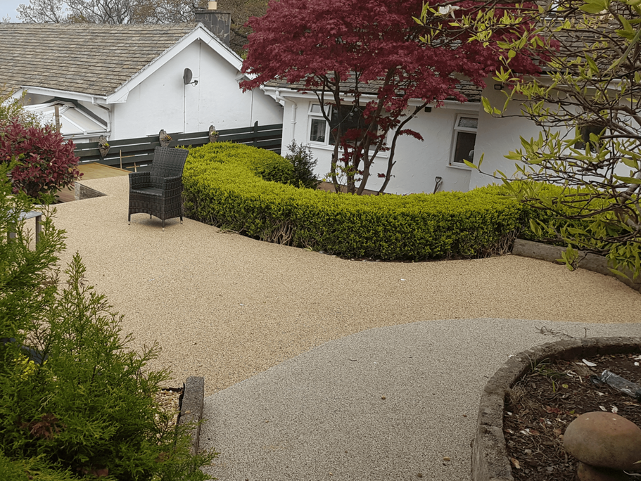 Brown and silver resin bound patio