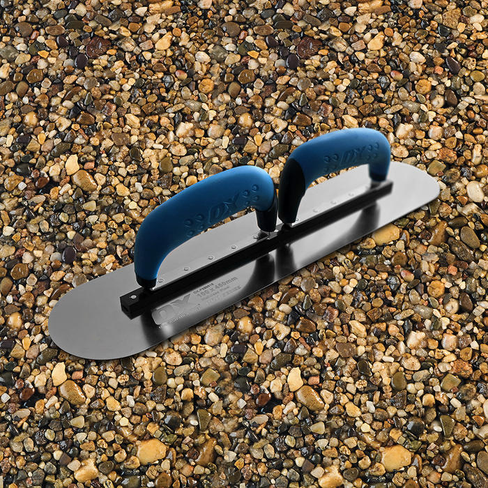 Blue handled OX trowel 100x450mm for resin bound installations 