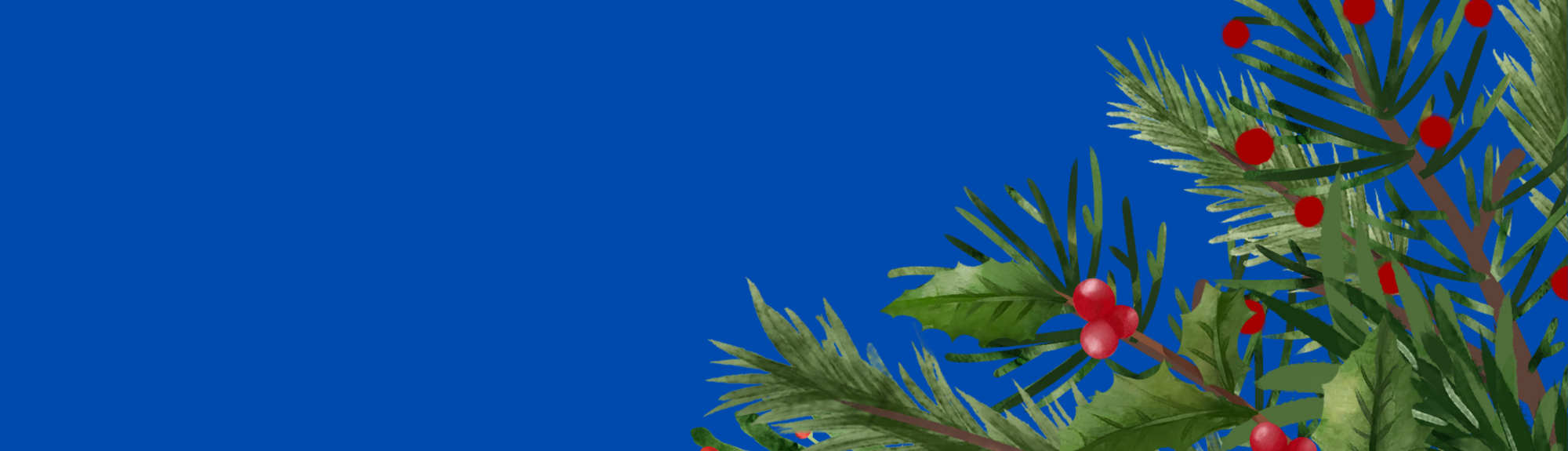 blue background with Christmas Holly 