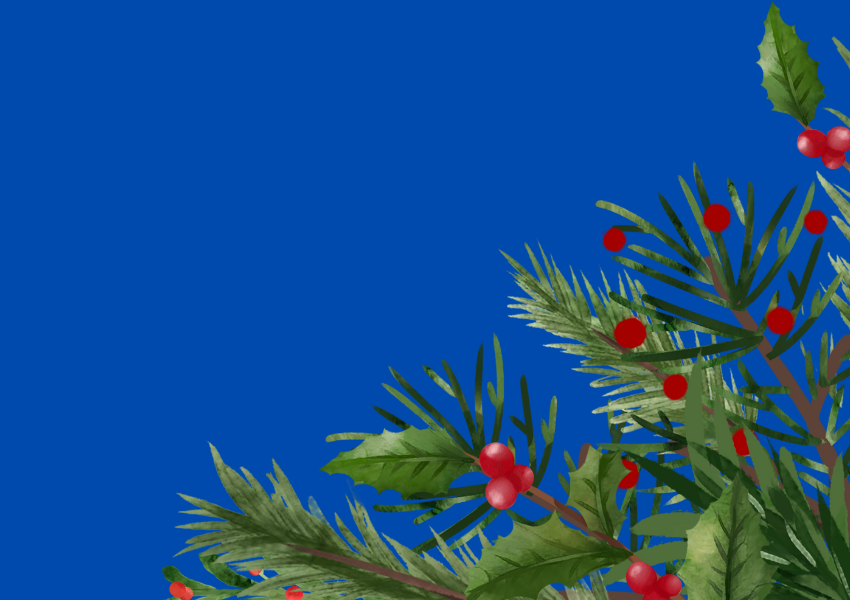 blue background with Christmas Holly 